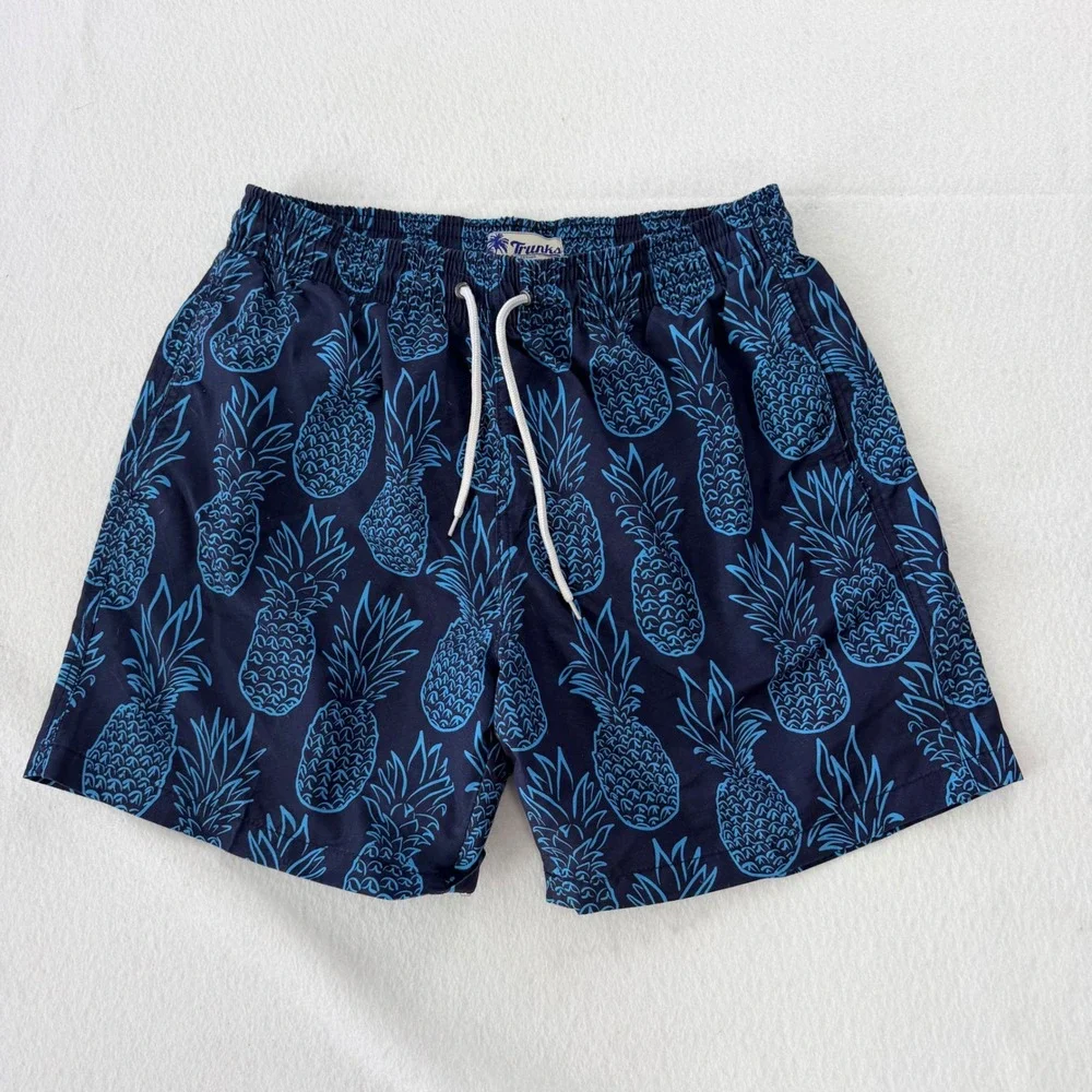 Trunks Surf & Swim Co Mens Navy Blue Pineapple Swim Trunks Size L 6